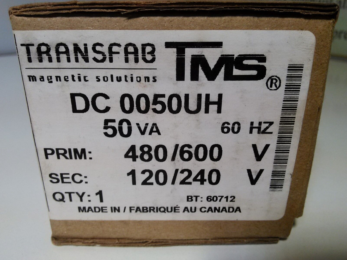 TMS DC 0050UH TRANSFORMER 50VA PRI 480/600V SEC120/240V